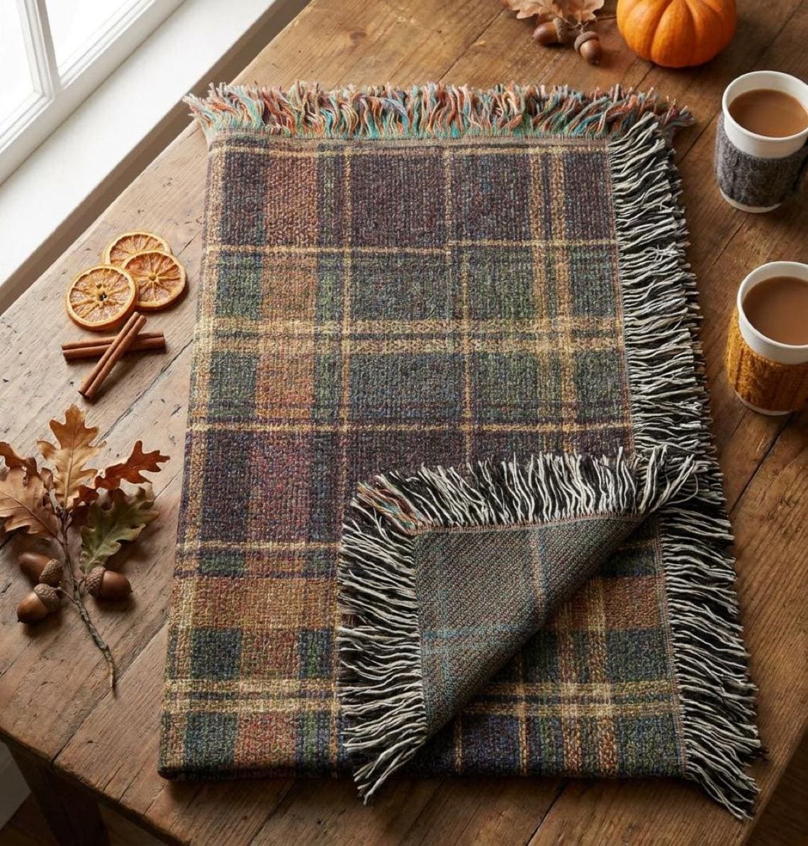 Plaid Woven Throw Blanket Fall Home Decor Cozy Autumn Blanket, Rustic Farmhouse Throw Soft Flannel Blanket Fall Housewarming Gift
