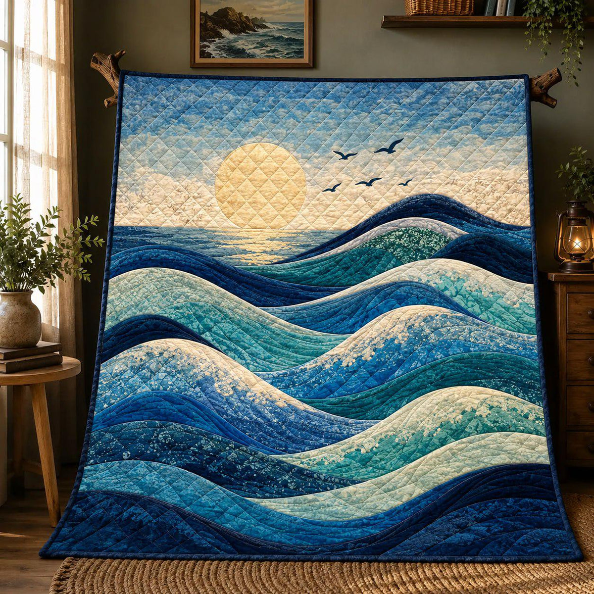 Mountain Landscape Quilt Blanket, Cozy Cabin Throw, Fall Forest Bedding, Outdoor Lover Gift