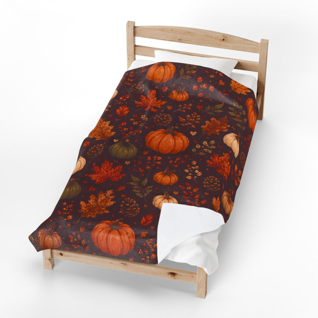 Autumn Leaves Cozy Throw Blanket | Fall Blanket | Leaves and Pumpkins Blanket | Fall Decor | Plush and Sherpa Blanket