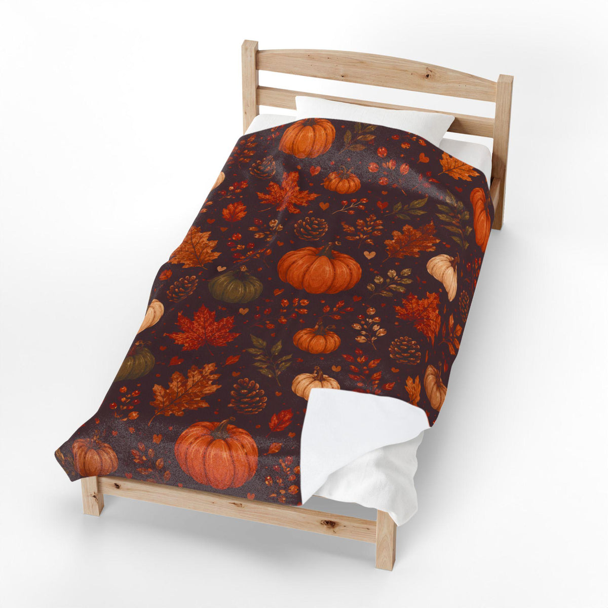 Autumn Leaves Cozy Throw Blanket | Fall Blanket | Leaves and Pumpkins Blanket | Fall Decor | Plush and Sherpa Blanket