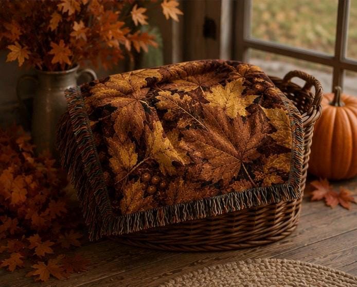 Autumn Leaves Woven Blanket | Fall Leaf Throw, Cozy Harvest Tapestry