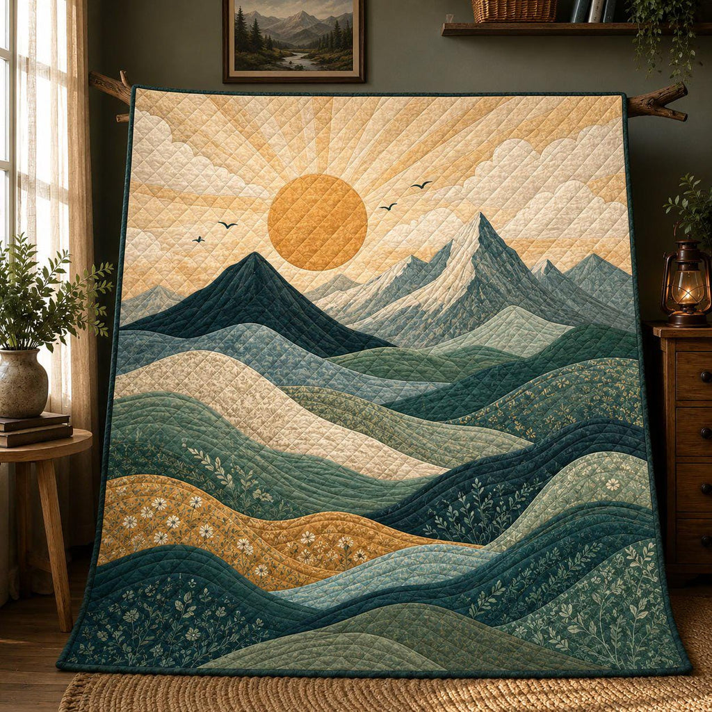 Mountain Landscape Quilt Blanket, Cozy Cabin Throw, Fall Forest Bedding, Outdoor Lover Gift