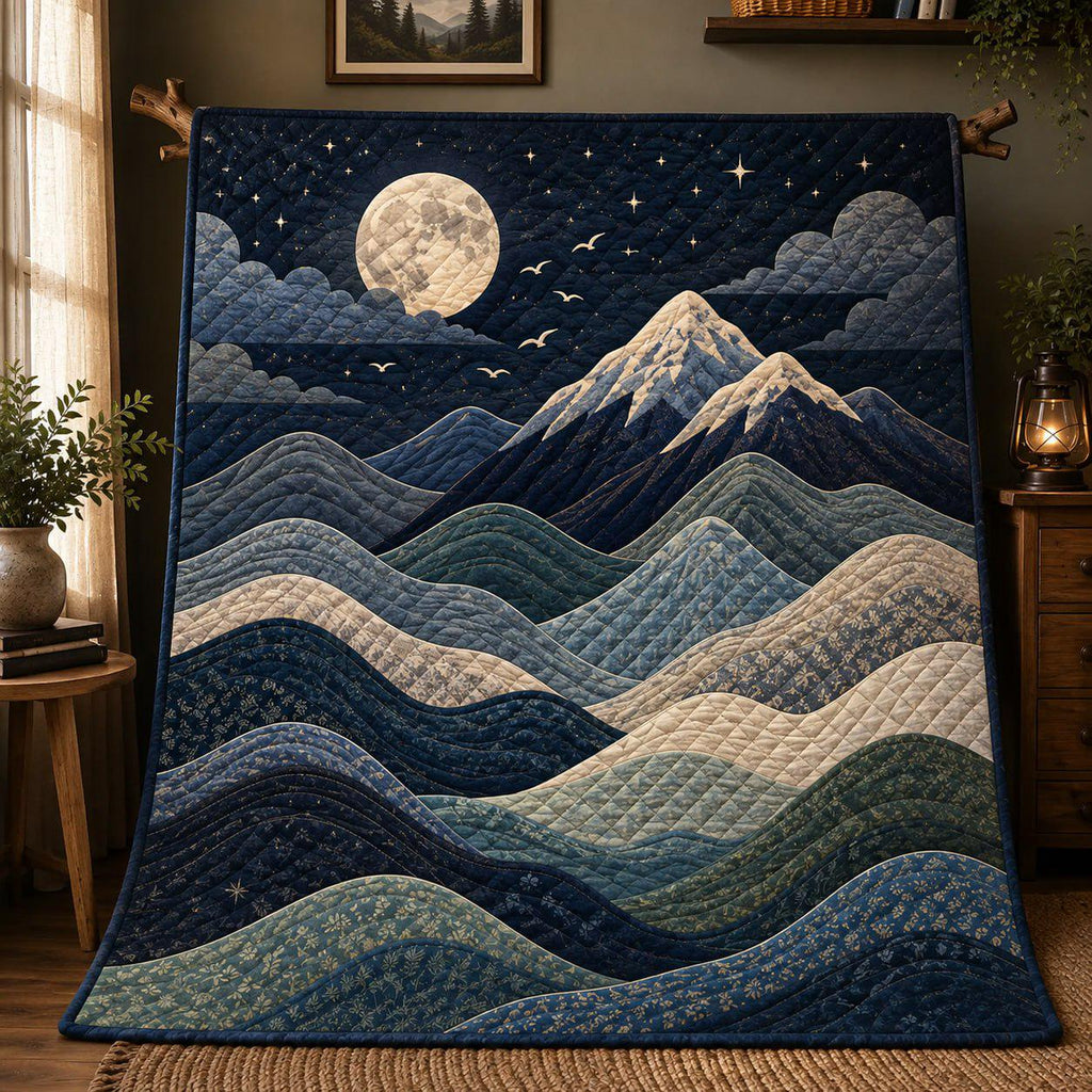 Mountain Landscape Quilt Blanket, Cozy Cabin Throw, Fall Forest Bedding, Outdoor Lover Gift