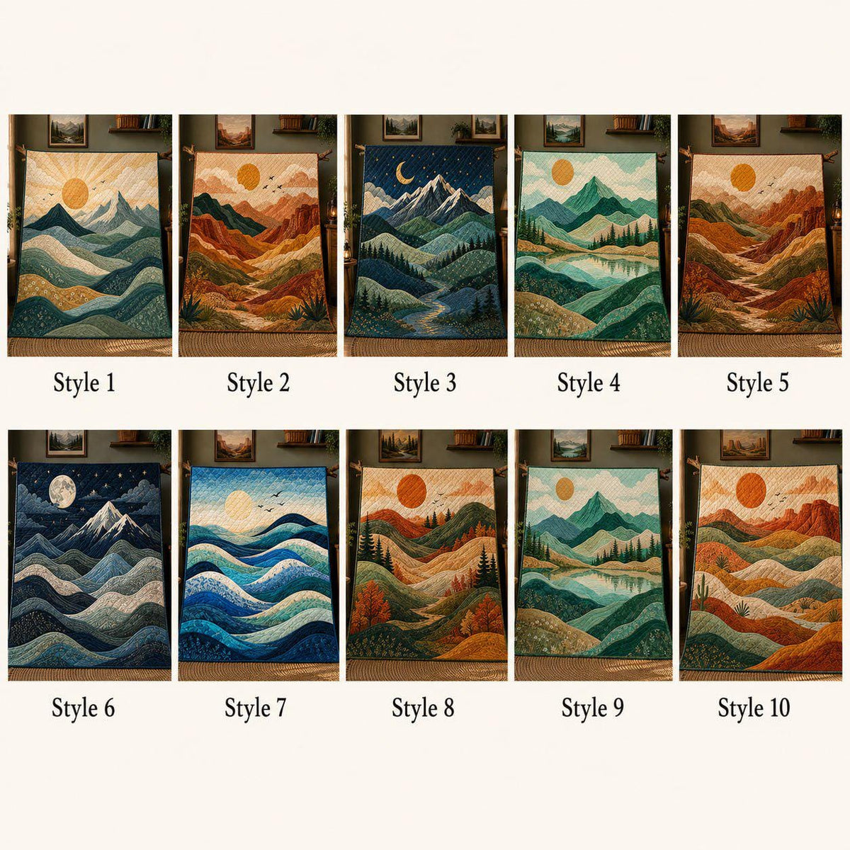 Mountain Landscape Quilt Blanket, Cozy Cabin Throw, Fall Forest Bedding, Outdoor Lover Gift