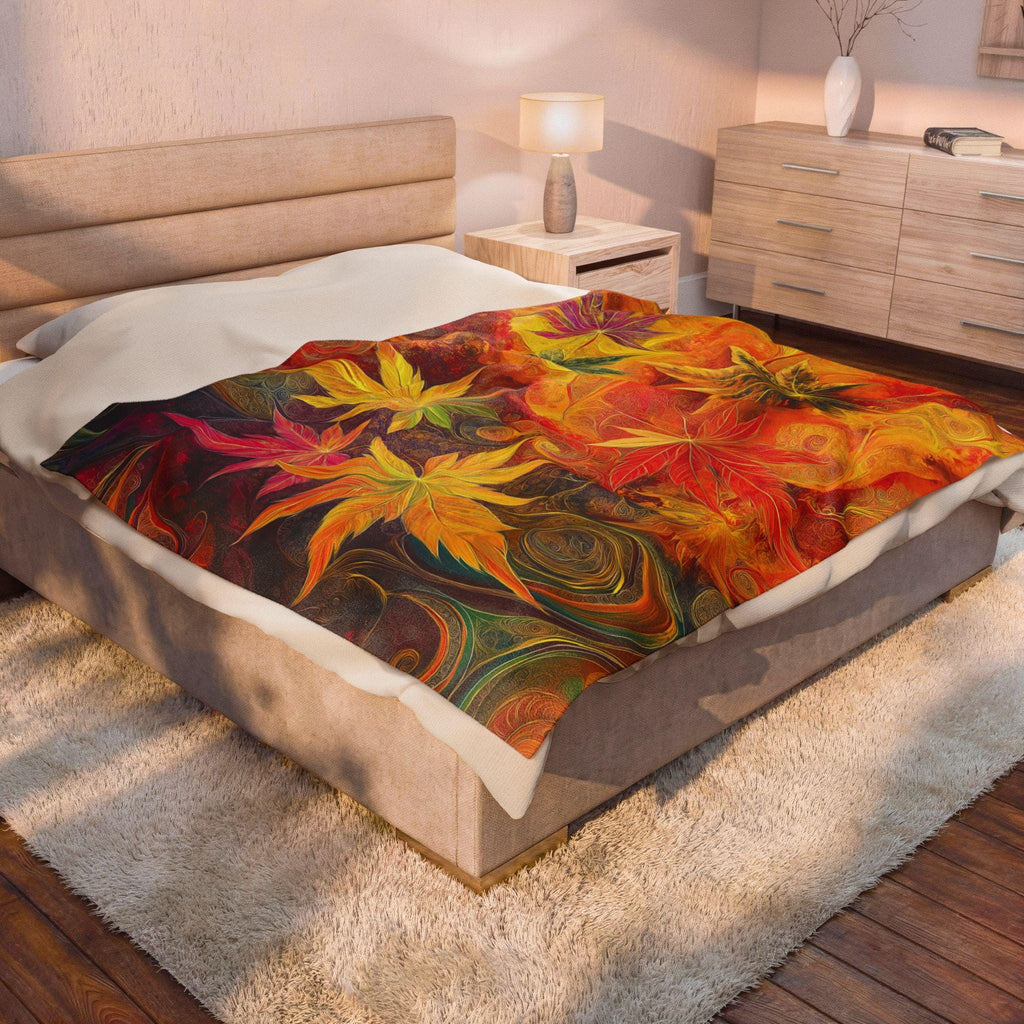 Autumn Leaves Throw Blanket Colorful Fall Foliage Velveteen Blanket Cozy Maple Leaf Home Decor Fall Gift