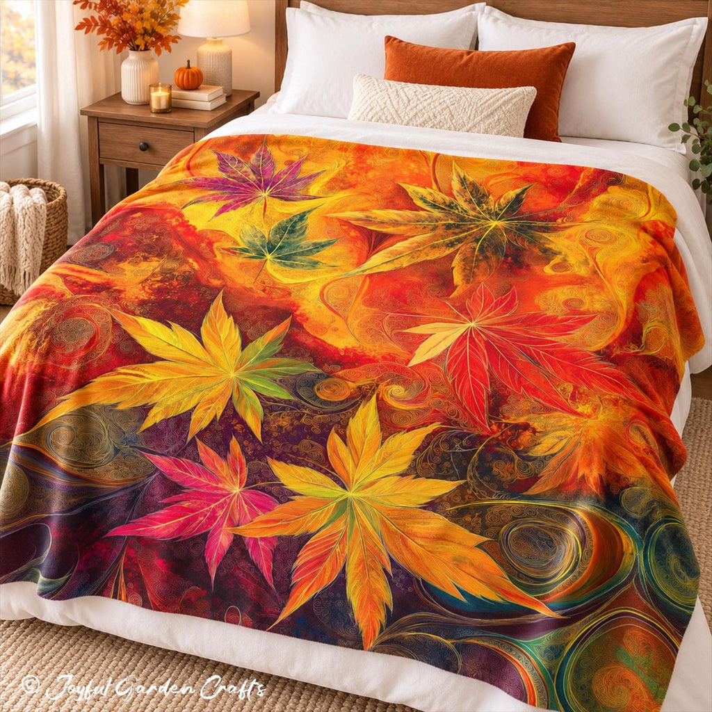 Autumn Leaves Throw Blanket Colorful Fall Foliage Velveteen Blanket Cozy Maple Leaf Home Decor Fall Gift