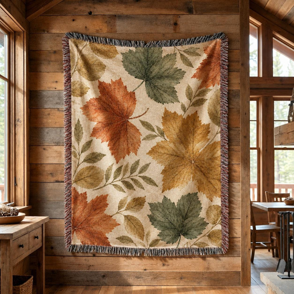 Autumn Woven Blanket, Fall Leaves Throw, Cozy Rustic Home Decor, Thanksgiving Decor, Nature Lover Gift