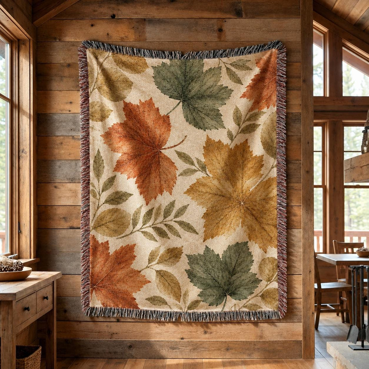 Autumn Woven Blanket, Fall Leaves Throw, Cozy Rustic Home Decor, Thanksgiving Decor, Nature Lover Gift