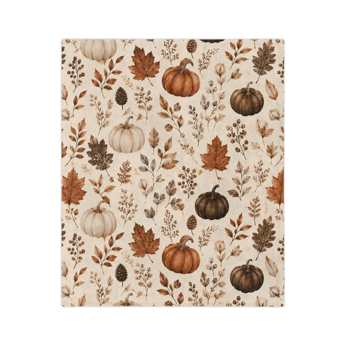 Neutral Watercolor Pumpkins Velveteen Microfiber Blanket | Autumn Leaves Fall Pattern
