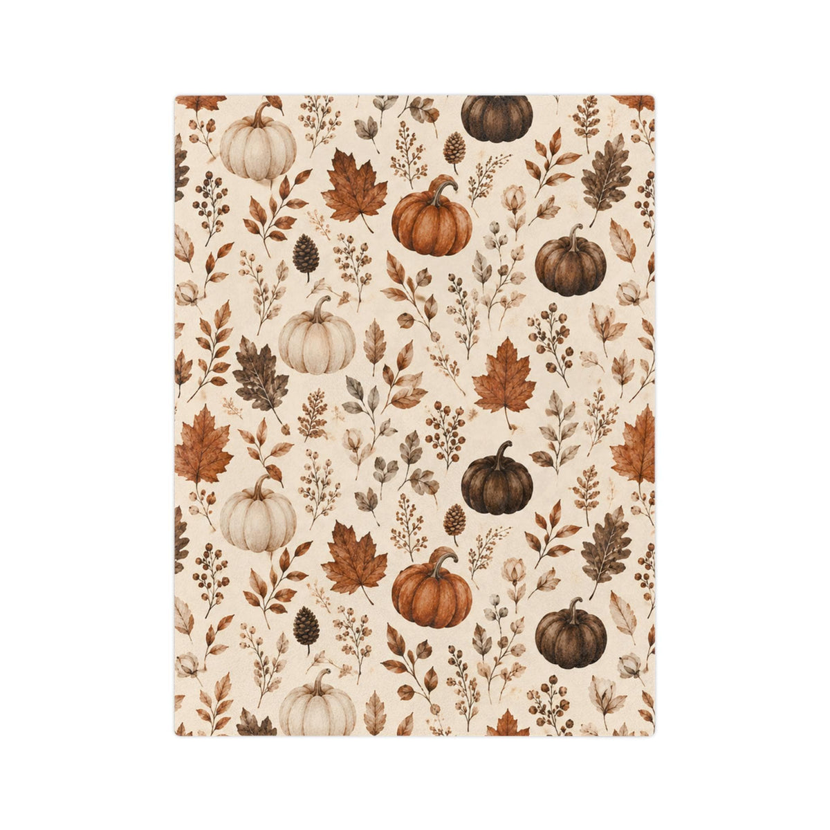 Neutral Watercolor Pumpkins Velveteen Microfiber Blanket | Autumn Leaves Fall Pattern