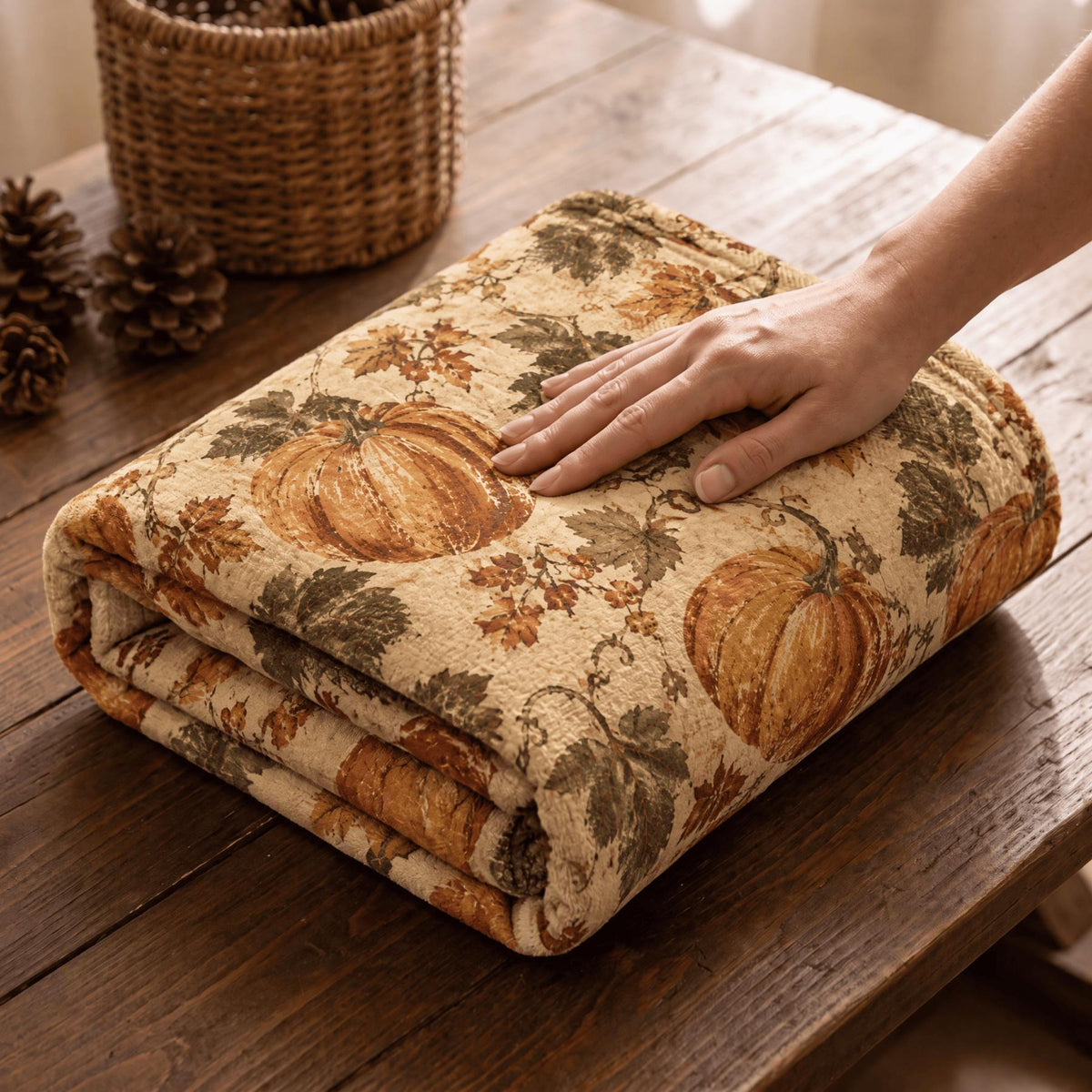 Retro Fall Blanket Pumpkin Orange Leaves Flannel Throw 50x60
