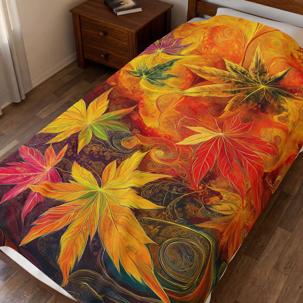 Autumn Leaves Throw Blanket Colorful Fall Foliage Velveteen Blanket Cozy Maple Leaf Home Decor Fall Gift