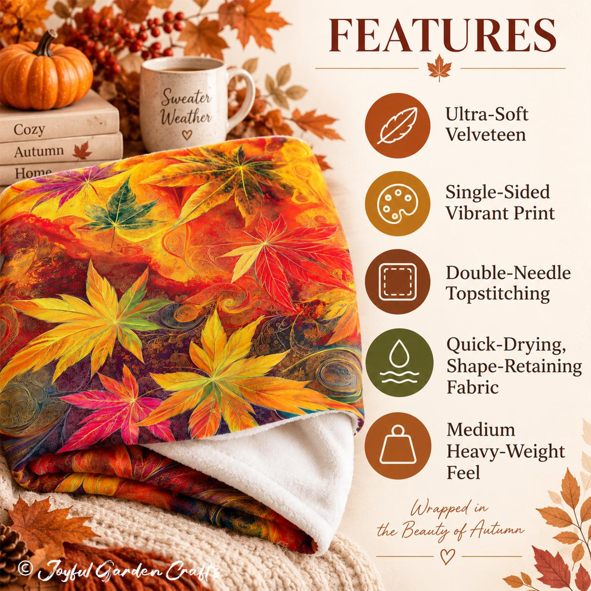 Autumn Leaves Throw Blanket Colorful Fall Foliage Velveteen Blanket Cozy Maple Leaf Home Decor Fall Gift