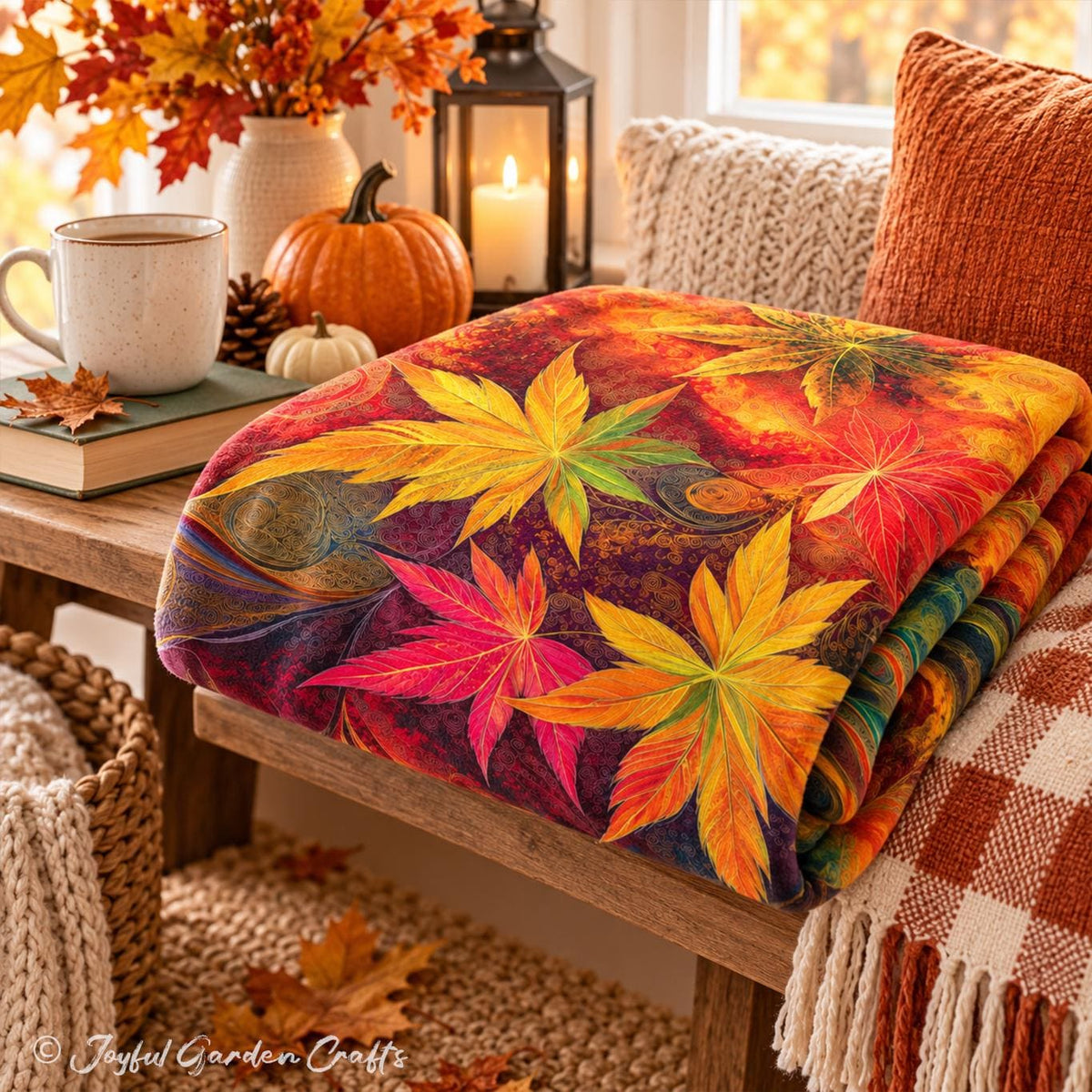 Autumn Leaves Throw Blanket Colorful Fall Foliage Velveteen Blanket Cozy Maple Leaf Home Decor Fall Gift