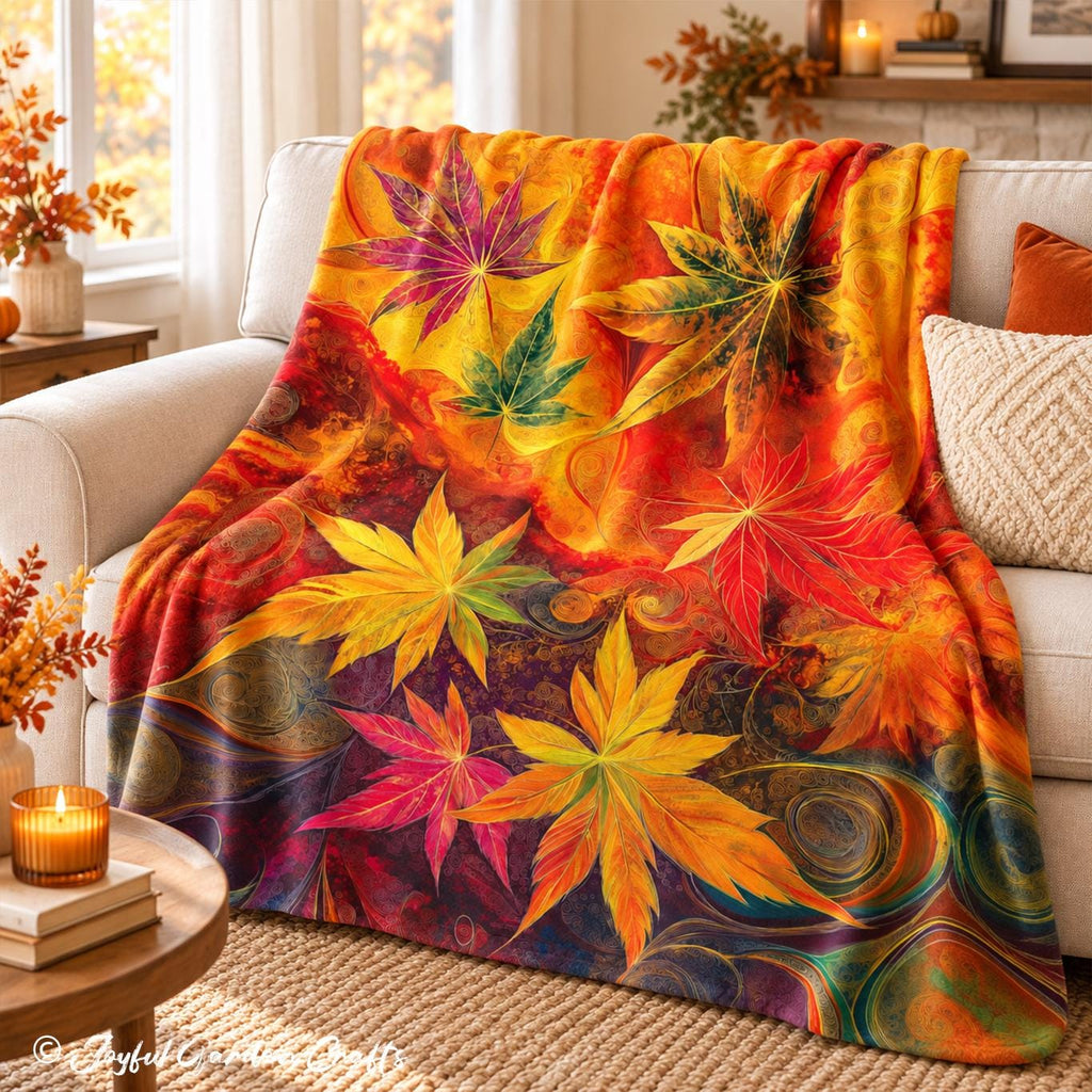 Autumn Leaves Throw Blanket Colorful Fall Foliage Velveteen Blanket Cozy Maple Leaf Home Decor Fall Gift