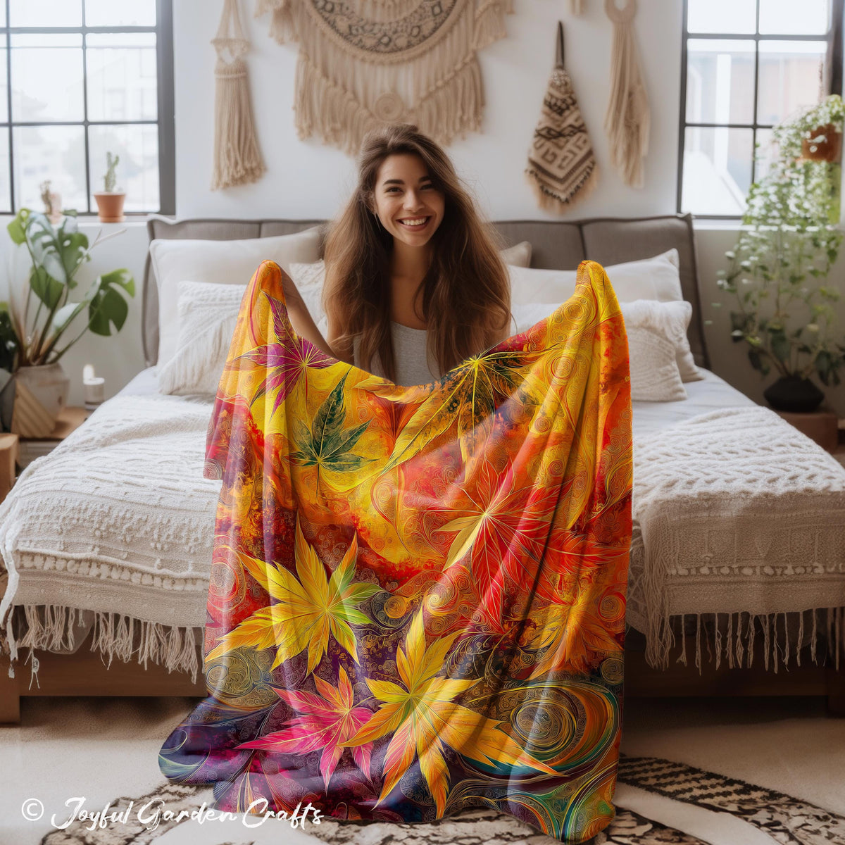 Autumn Leaves Throw Blanket Colorful Fall Foliage Velveteen Blanket Cozy Maple Leaf Home Decor Fall Gift