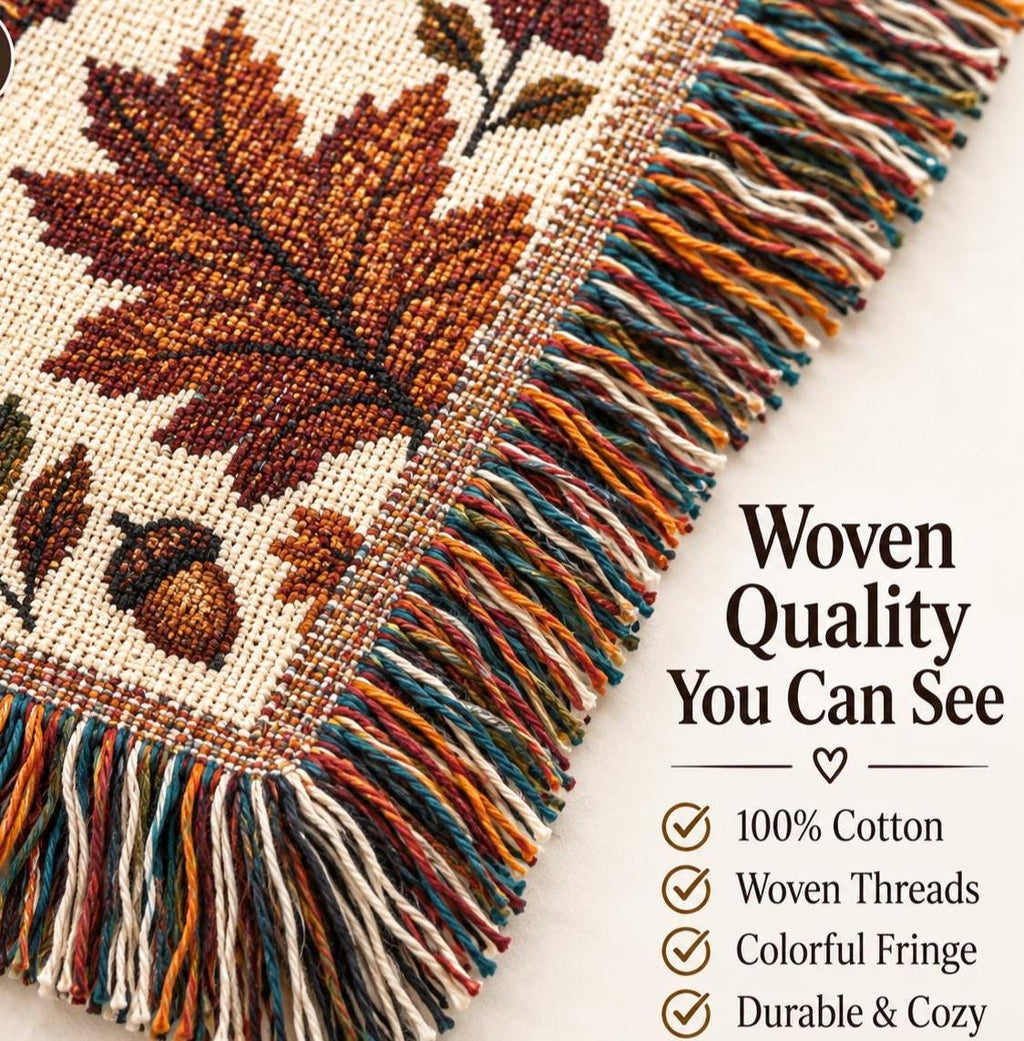 Book Lover Woven Blanket for Reading Nook Cozy Fall Decor Autumn Leaves Throw Gift for Reader