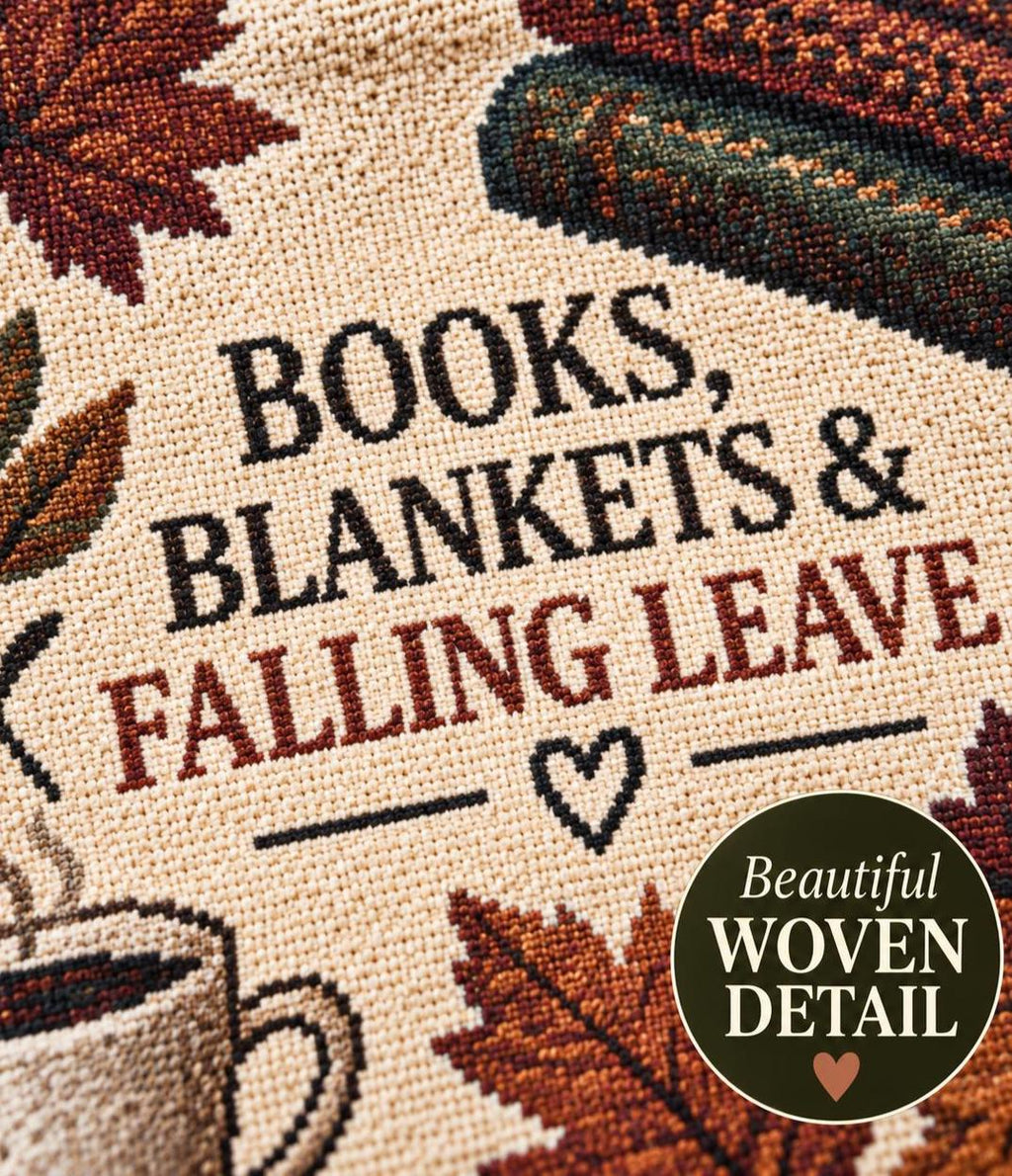 Book Lover Woven Blanket for Reading Nook Cozy Fall Decor Autumn Leaves Throw Gift for Reader