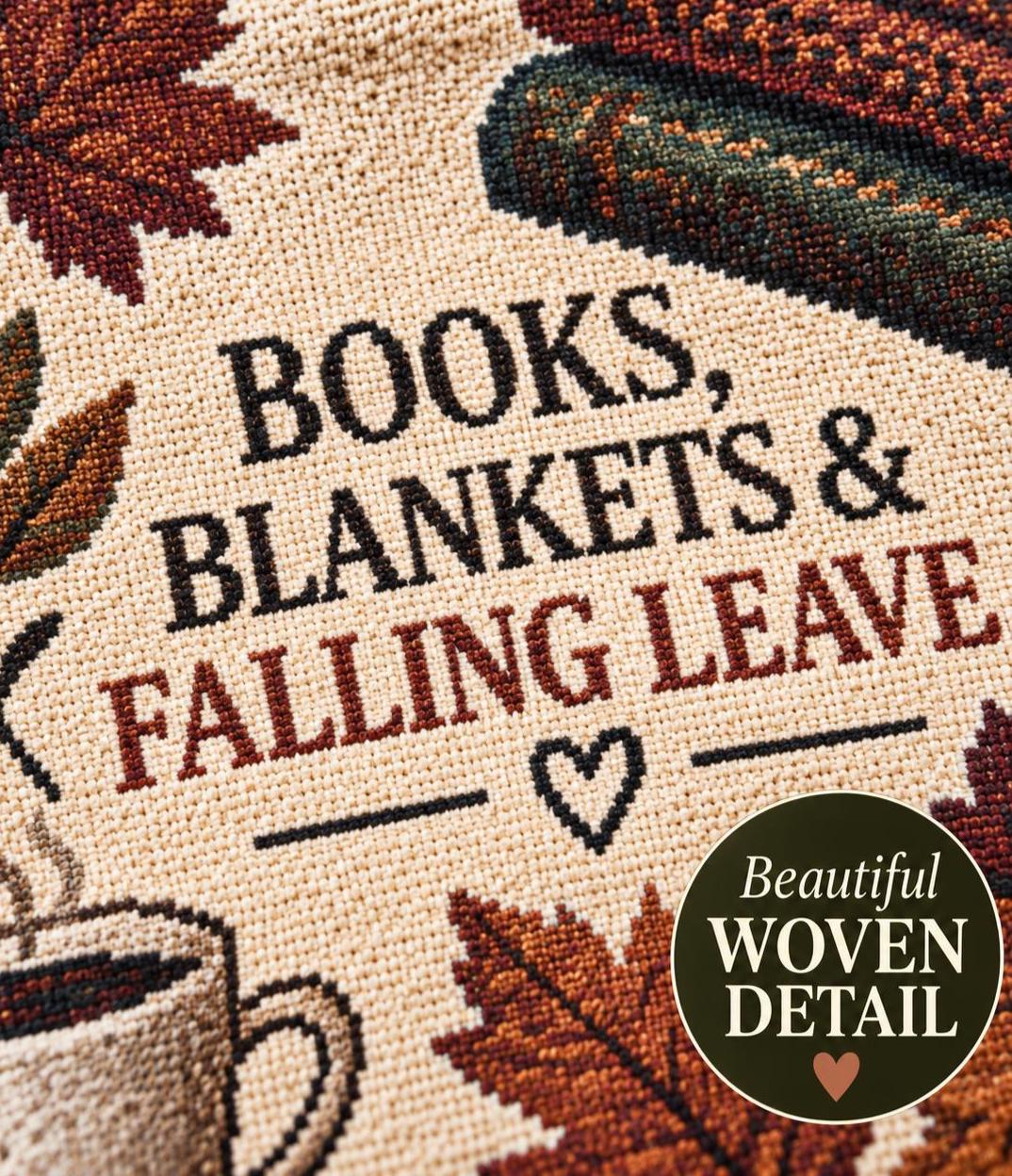 Book Lover Woven Blanket for Reading Nook Cozy Fall Decor Autumn Leaves Throw Gift for Reader