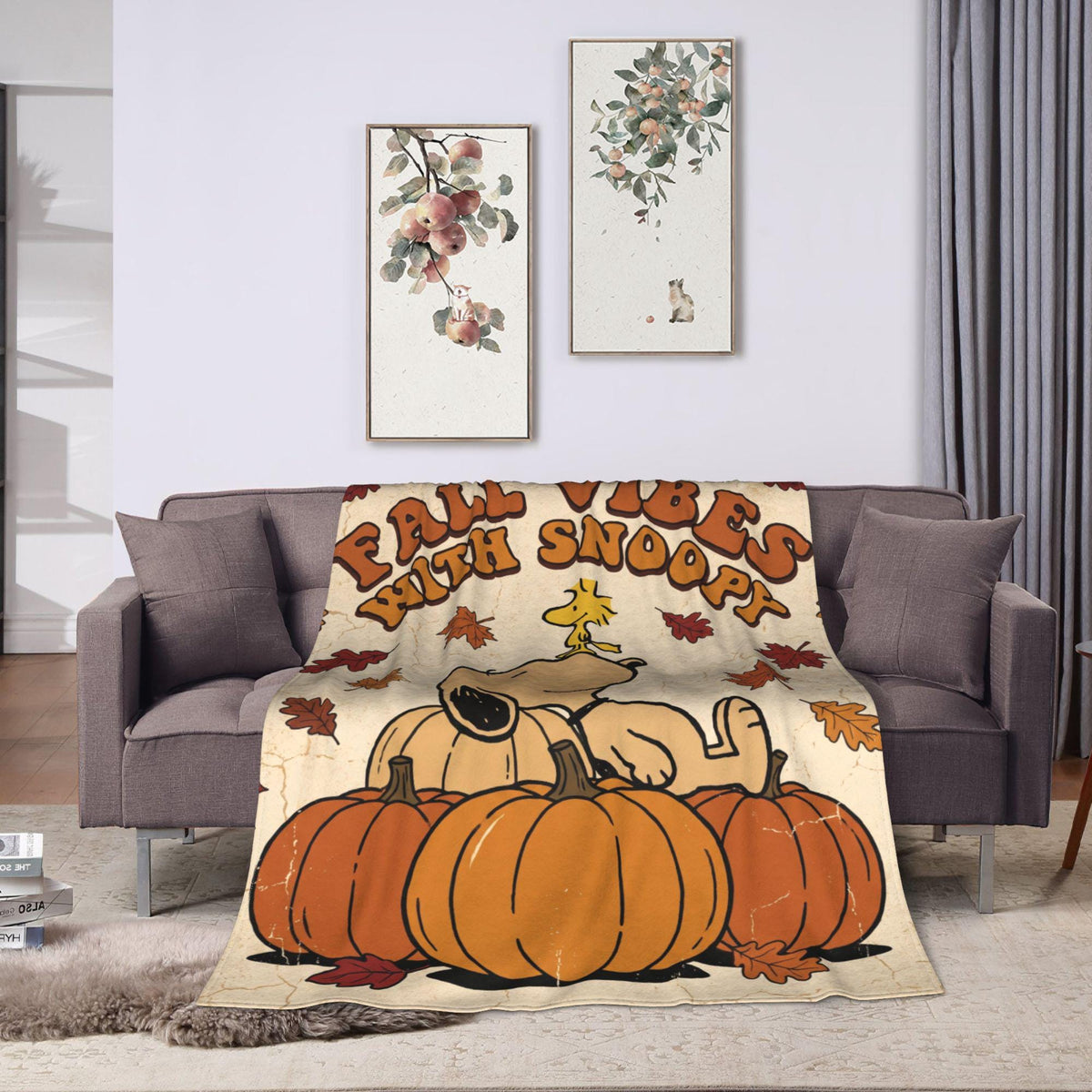 Rustic Pumpkin Patch Pup Flannel Blanket, Cozy Harvest Hound Throw, Autumn Farmhouse Bedding, Warm Fall Gift for Best Friend