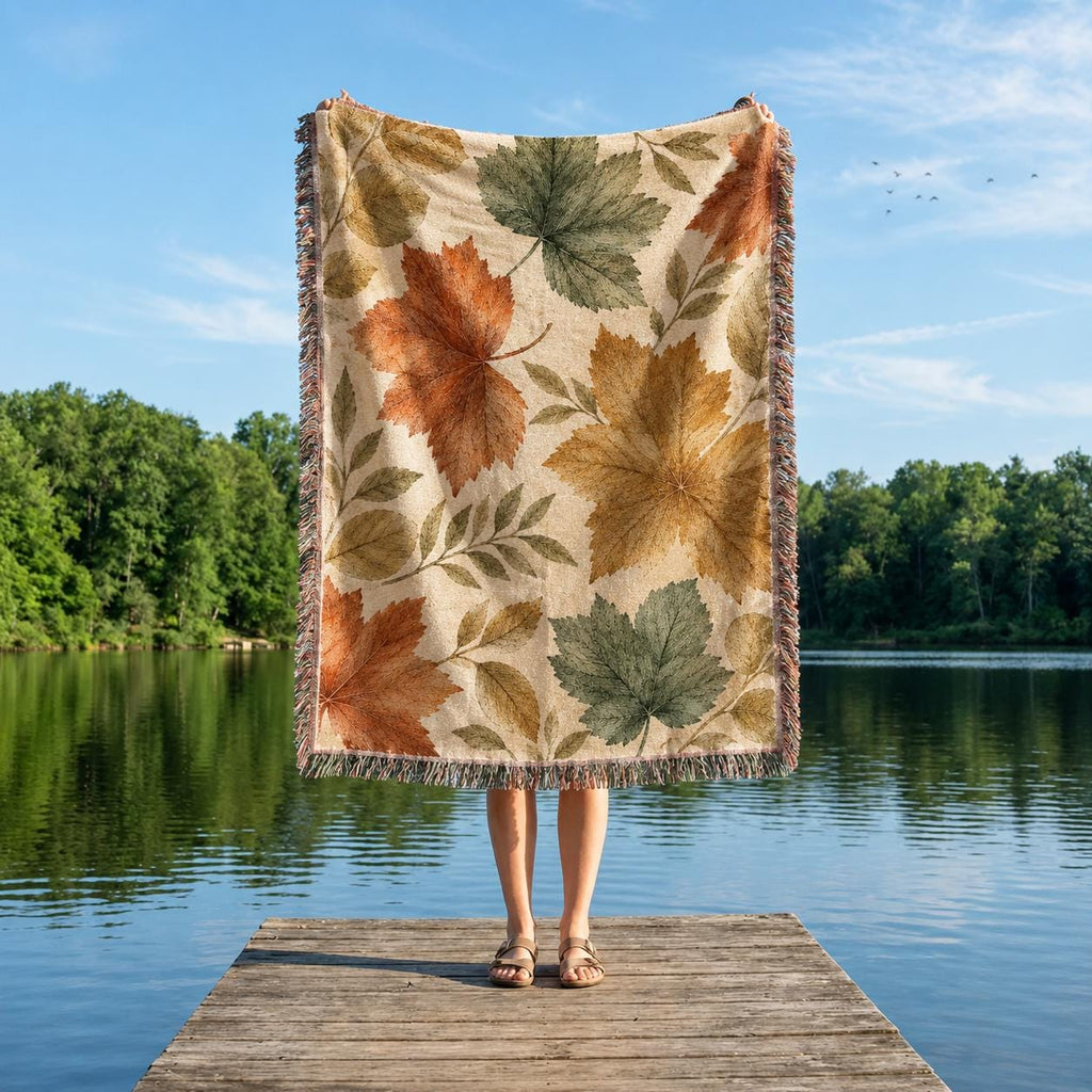 Autumn Woven Blanket, Fall Leaves Throw, Cozy Rustic Home Decor, Thanksgiving Decor, Nature Lover Gift