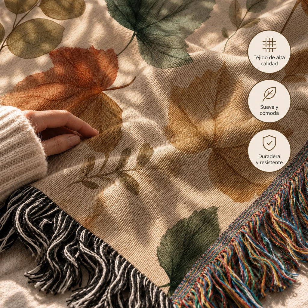 Autumn Woven Blanket, Fall Leaves Throw, Cozy Rustic Home Decor, Thanksgiving Decor, Nature Lover Gift