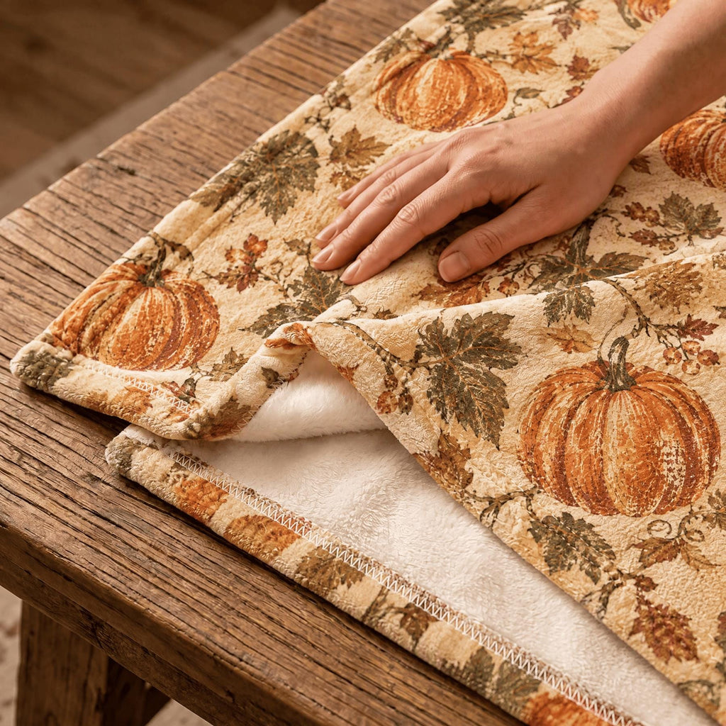 Retro Fall Blanket Pumpkin Orange Leaves Flannel Throw 50x60