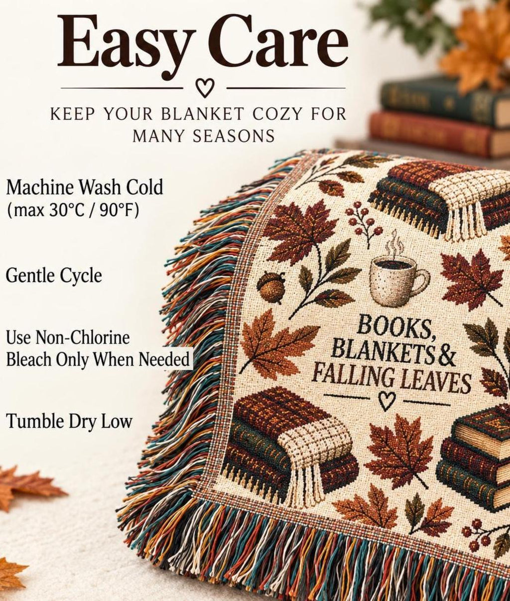 Book Lover Woven Blanket for Reading Nook Cozy Fall Decor Autumn Leaves Throw Gift for Reader