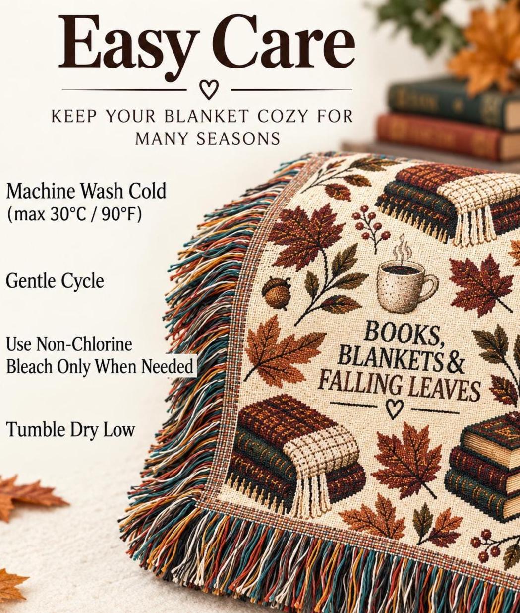 Book Lover Woven Blanket for Reading Nook Cozy Fall Decor Autumn Leaves Throw Gift for Reader