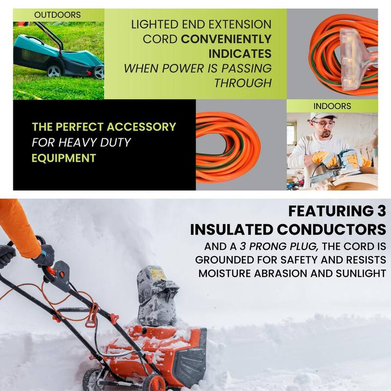 25 ft. 3-Outlet 12/3 Heavy Duty Extension Cord - Orange
