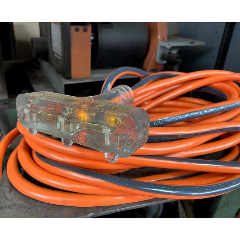 100 ft. 12/3 Heavy Duty Indoor/Outdoor Extension Cord with Tritap Lighted End, Orange/Grey