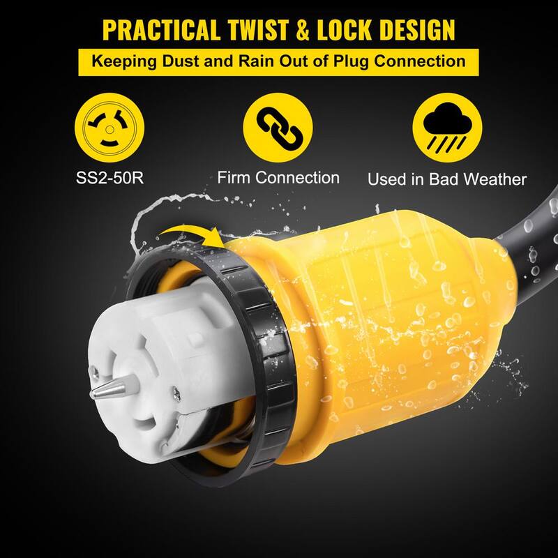 12,000-Watt Black Cable 10 ft. Generator Power Cord 50 Amp 250-Volt ETL Listed Extension Cord