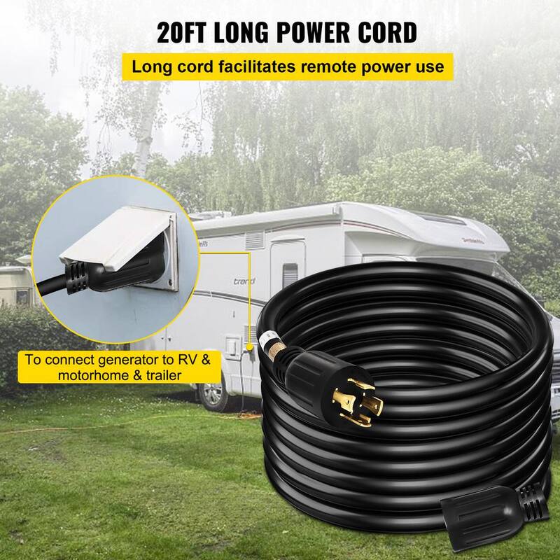 Generator Power Cord 20 ft. 30 Amp RV Power Extension Cord 10AWG/4C SJTW NEMA L14-30 with Strap Locked Plug for RV Home