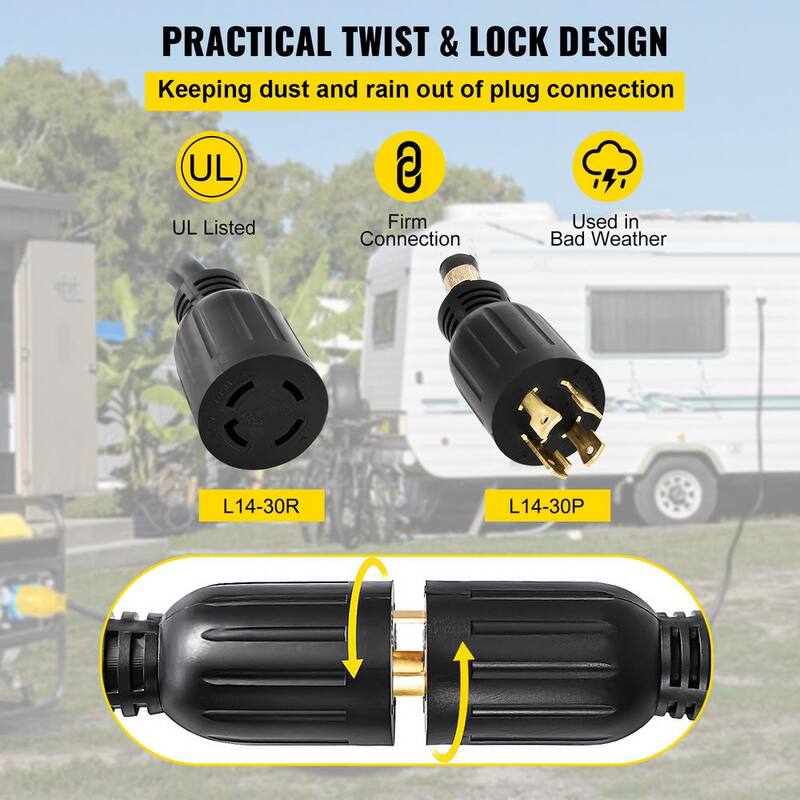 Generator Power Cord 20 ft. 30 Amp RV Power Extension Cord 10AWG/4C SJTW NEMA L14-30 with Strap Locked Plug for RV Home
