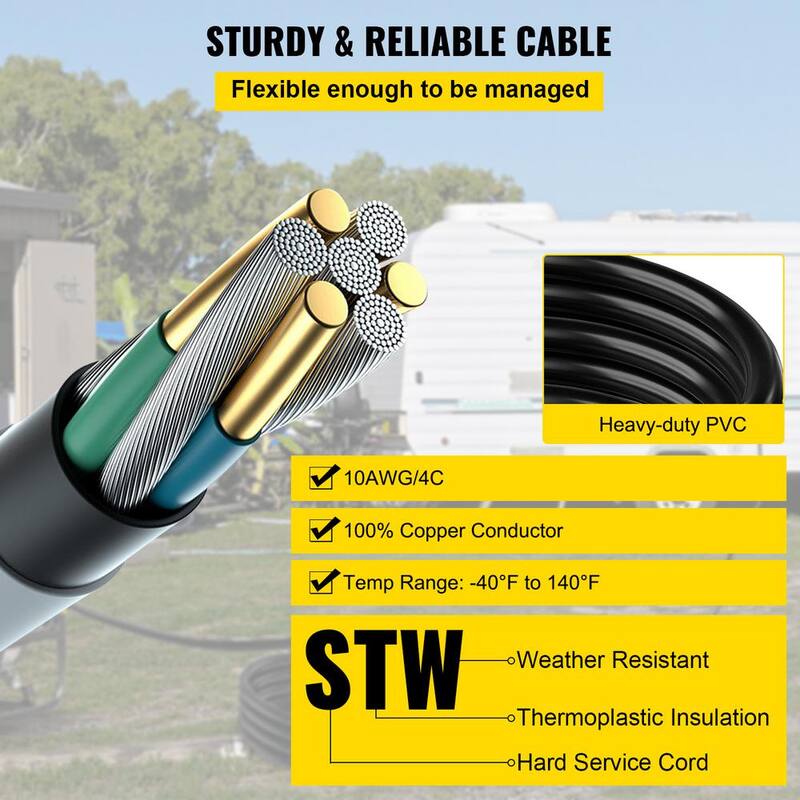 Generator Power Cord 20 ft. 30 Amp RV Power Extension Cord 10AWG/4C SJTW NEMA L14-30 with Strap Locked Plug for RV Home