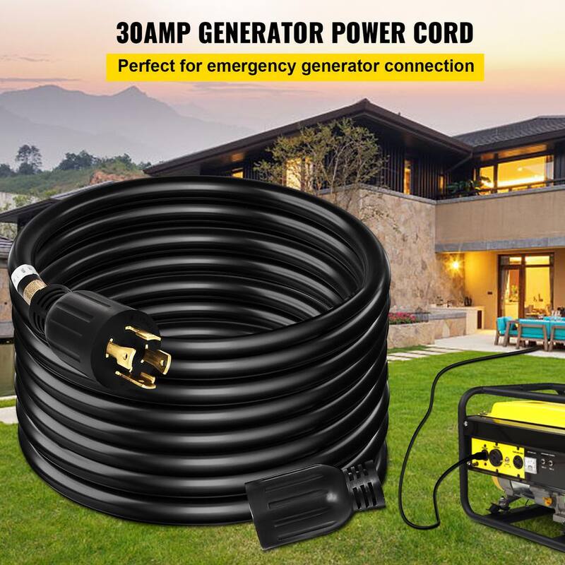 Generator Power Cord 20 ft. 30 Amp RV Power Extension Cord 10AWG/4C SJTW NEMA L14-30 with Strap Locked Plug for RV Home