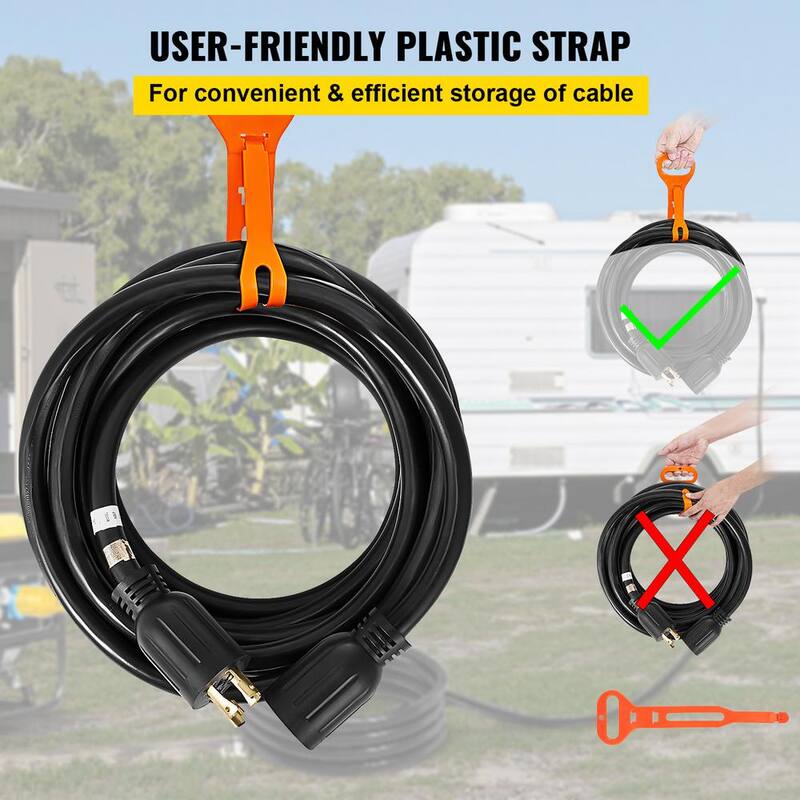 Generator Power Cord 20 ft. 30 Amp RV Power Extension Cord 10AWG/4C SJTW NEMA L14-30 with Strap Locked Plug for RV Home