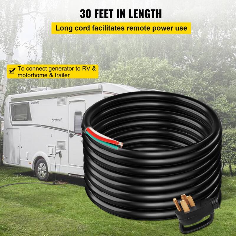 30 ft. 6/3 plus 8/1 Extension Cord Indoor/Outdoor Generator Power Cord STW 50 Amp NEMA 14-50P No-pin Type