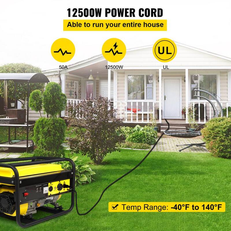 30 ft. 6/3 plus 8/1 Extension Cord Indoor/Outdoor Generator Power Cord STW 50 Amp NEMA 14-50P No-pin Type
