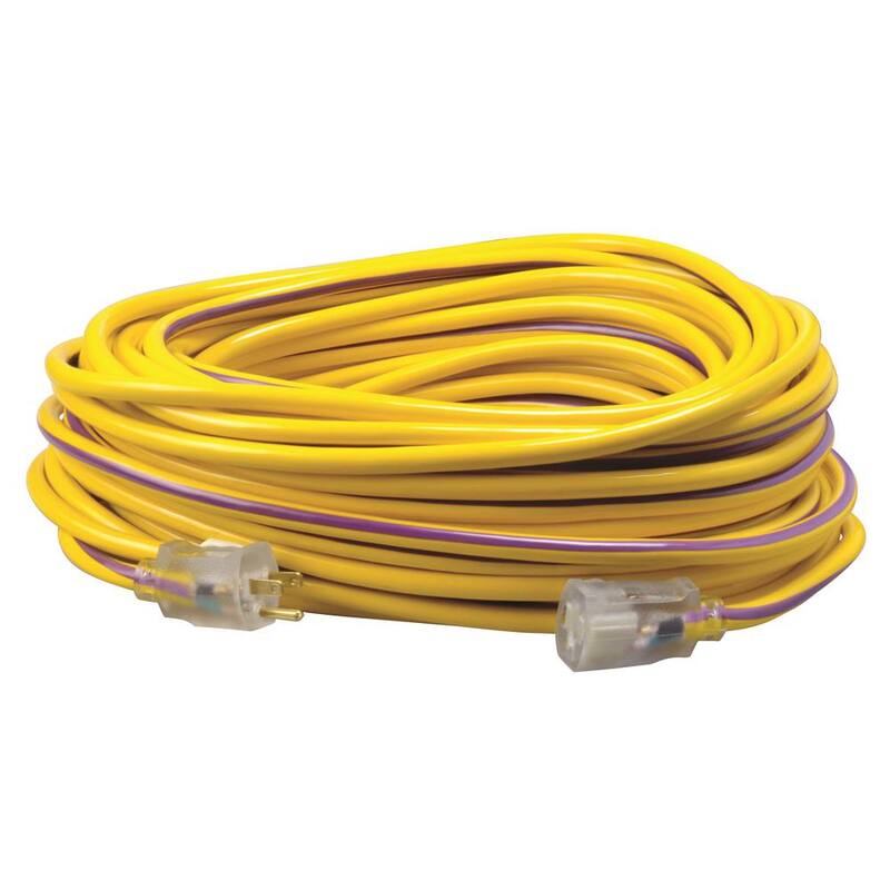 100 ft. 12/3 SJTW Hi-Visbility Multi-Color Outdoor Heavy-Duty Extension Cord with Power Light Plug
