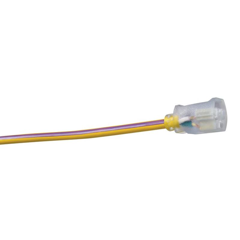 100 ft. 12/3 SJTW Hi-Visbility Multi-Color Outdoor Heavy-Duty Extension Cord with Power Light Plug
