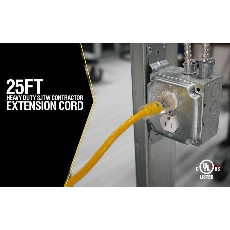 25 ft. 12/3 SJTW Outdoor Heavy-Duty Extension Cord with Power Light Plug