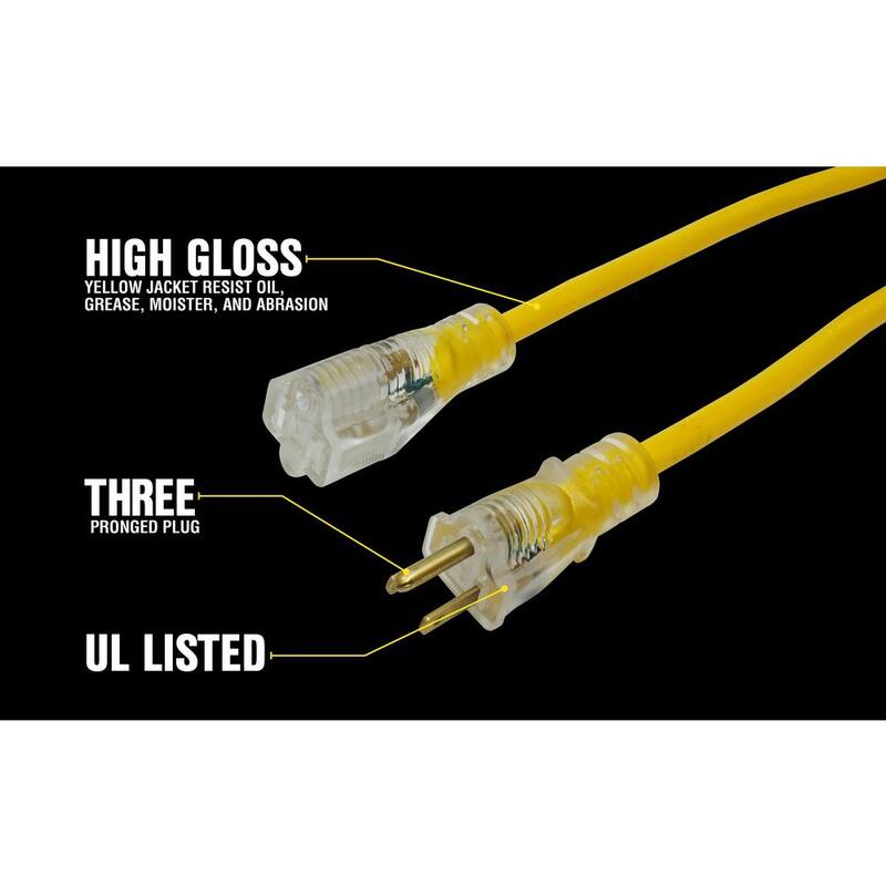 25 ft. 12/3 SJTW Outdoor Heavy-Duty Extension Cord with Power Light Plug