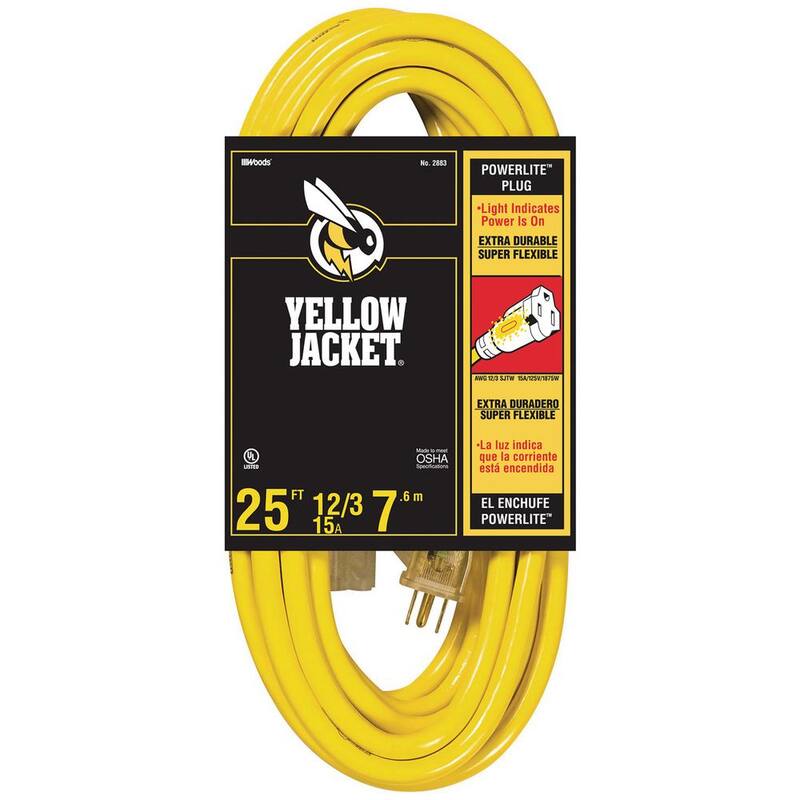 25 ft. 12/3 SJTW Outdoor Heavy-Duty Extension Cord with Power Light Plug