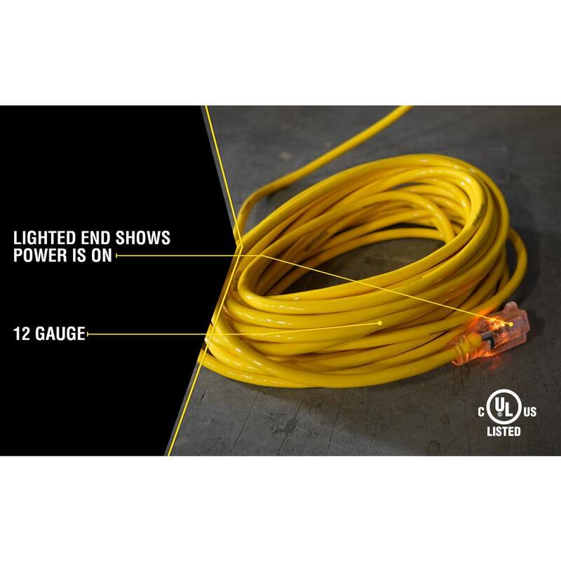 25 ft. 12/3 SJTW Outdoor Heavy-Duty Extension Cord with Power Light Plug